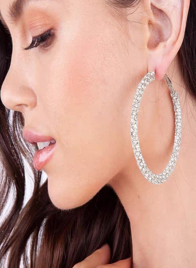 Novearring أقراط مرصعة بأحجار الراين للنساء، أقراط حلقية كبيرة لامعة، أقراط حلقية كبيرة لامعة لحفلات الزفاف والسهرات - Image 3